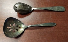 National Silver Co Plated Nut Serving Slotted Spoon  + Tea Leaf Strainer Spoon
