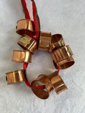 Copper Napkin Rings Set Of 10 With Festive Red & Green Ribbon