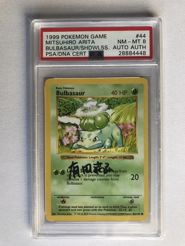 1999 Pokemon Shadowless Base Arita Auto Signed Bulbasaur #44 PSA/DNA 8