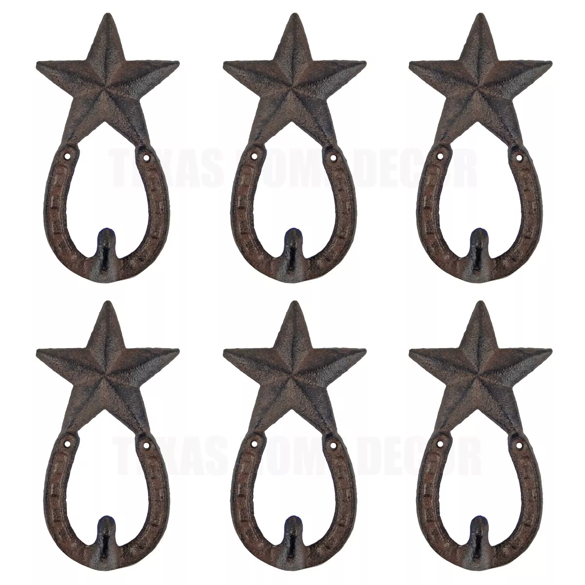 6 Horseshoe Star Wall Hooks Cast Iron Rustic Western Decor Coat Key Towel  Hanger