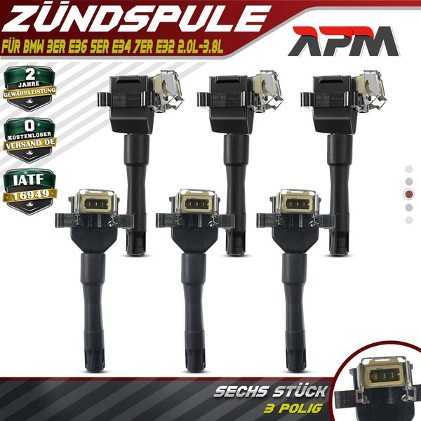6X ZüNdspule ZüNdmodul 12V 3 Polig FüR Bmw 3Er E36 5Er E34 7Er E32 2.0L-3.8L-image