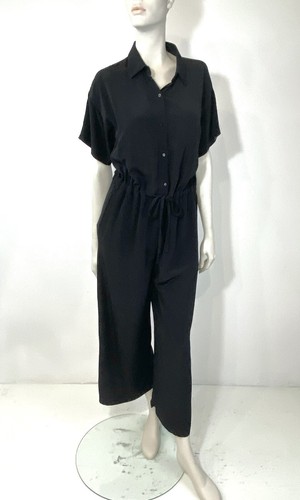 Mono EILEEN FISHER XXS Negro Cuello Crepé Pierna Ancha Nuevo con Etiquetas - Imagen 8 de 8