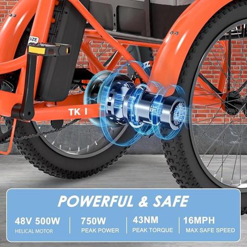 MOPHOTO 750W Folding Electric Bike With Backrest 20'' Fat Tire 48V 14.5AHBattery - Picture 11 of 48