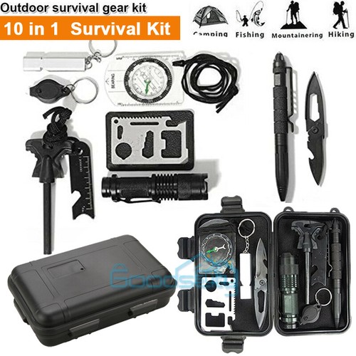 10 IN 1 Survival Kit Outdoor Emergency SOS Camping Hiking Tactical Gear Backpack - Picture 2 of 12