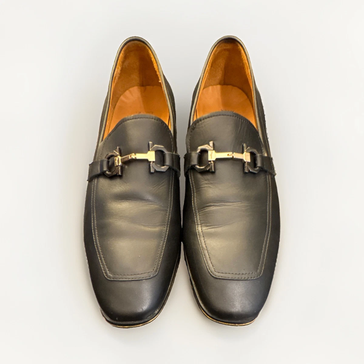 Salvatore Ferragamo Gancini Brown Calf Pebble Leather Bit Loafer Shoes 10.5M EE Salvatore Ferragamo Brown Leather Loafers main image 2