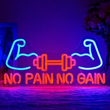 No Pain No Gain Neon Sign for Gym Decor Gym Neon Light Muscle Led Neon Sign D...