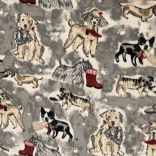 Reversible Double-Layer Dog Breeds Fleece Throw 68x57 w/ Strap, Red Plaid Back