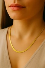 Solid 9ct Yellow Gold 2mm Flat Snake Chain Herringbone Necklace 16" 17" 18"