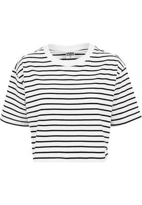 Ladies Short Striped Oversized Tee TShirt, Mehrfarbig Weiß/Schwarz 224, XS Damen