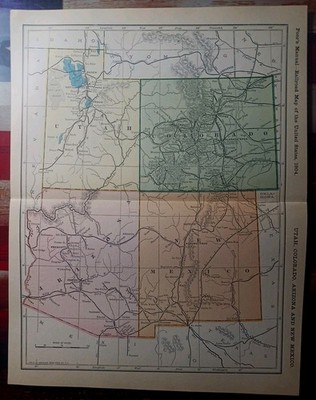 ~1904 Railroad Map UTAH Colorado ARIZONA New Mexico  All Lines & Depots 11''x9'' 
