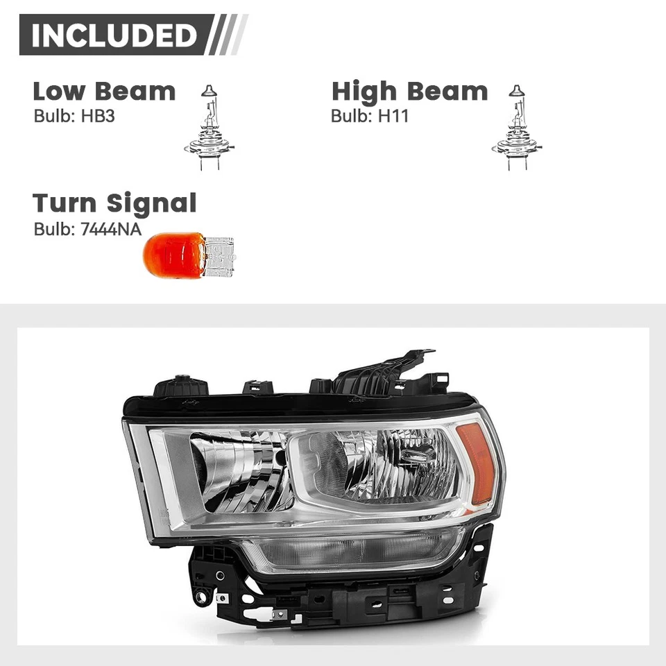 For 2019-2024 RAM 2500 3500 Halogen Chrome Headlight assy Left Driver Side - Imagem 3 de 4