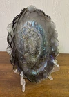 Vintage Imperial Purple Carnival Glass Iridescent Oval Bowl Pansy Pattern Dish