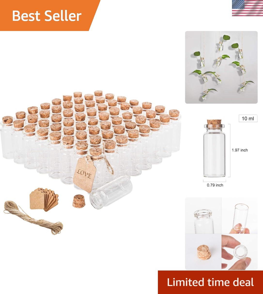 With Cork Lids - Ideal For Crafts & Party Supplies