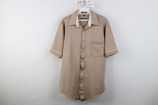 Vintage 70s Streetwear Mens 15.5 Knit Short Sleeve Collared Button Shirt Beige