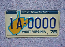 1976 West Virginia SAMPLE License Plate