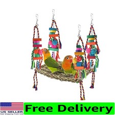 Large Seagrass Woven Bird Hammock Toy with Colorful Chewing Accessories