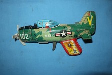 Nomura Toys Tin Friction 102 Navy Jet Plane Trigger Gun. Made in Japan. Working