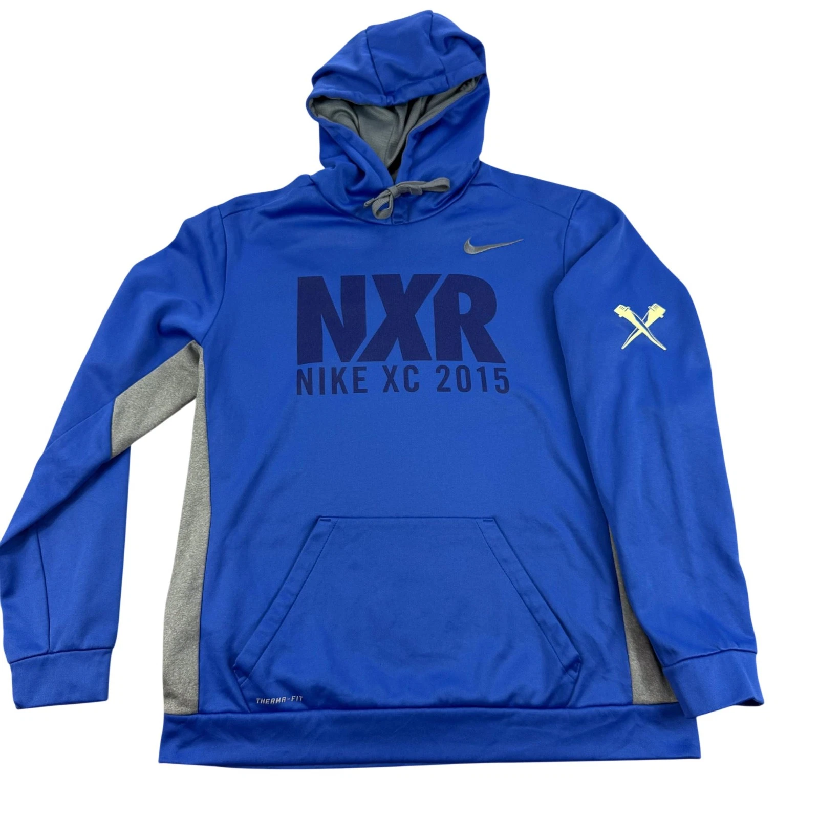 Nike Therma Fit Hoodie Mens Large Blue NXR XC 2015 Pullover Running Gym K0-3.0