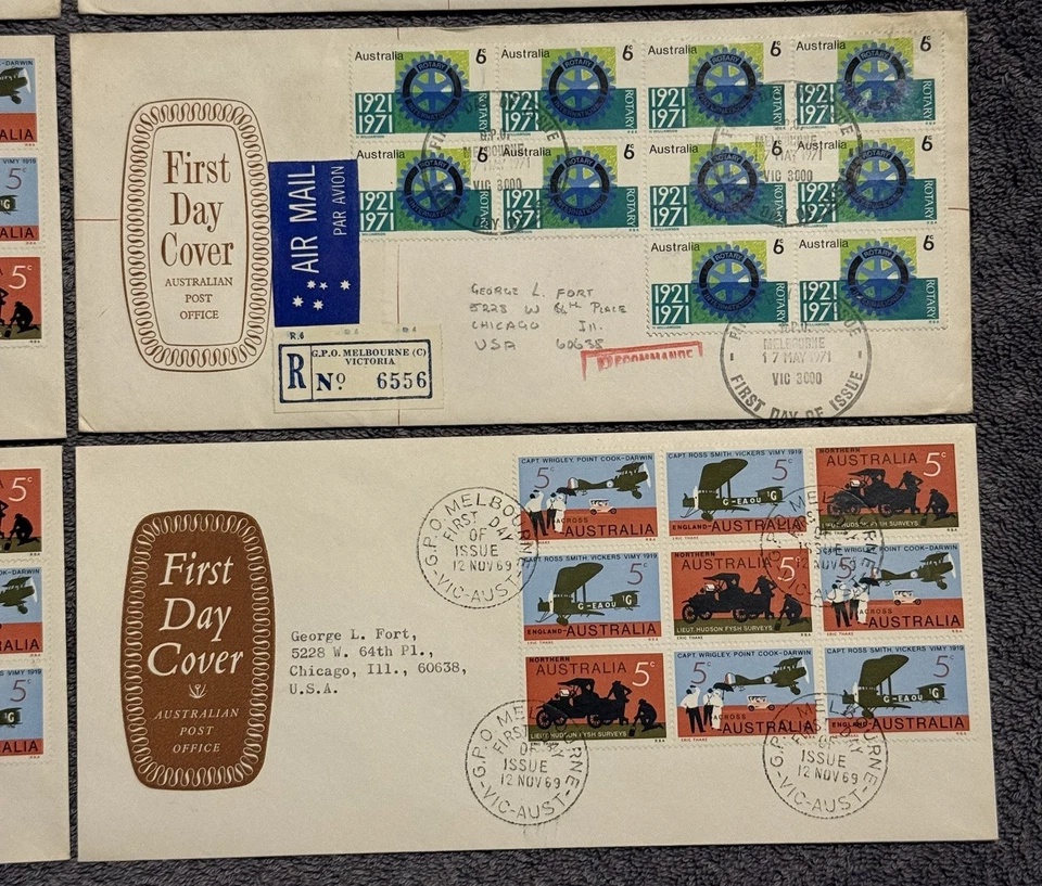 9x Cubiertas de primer día Australia GPO 1969-71 bloques, registradas y correo aéreo Foto 2 de 4