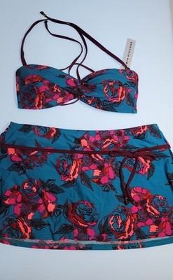 Antonio Melani Estilo Bikini Swim Skirt & Top Pink Paisley 8 Medium Bathing Suit