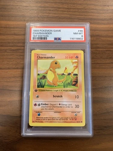 1999 Pokémon Charmander 46/102 Base Set 1st Edition PSA 8