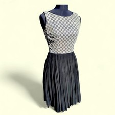 1950's Vintage Black and Silver Pleated Party Cocktail Dress