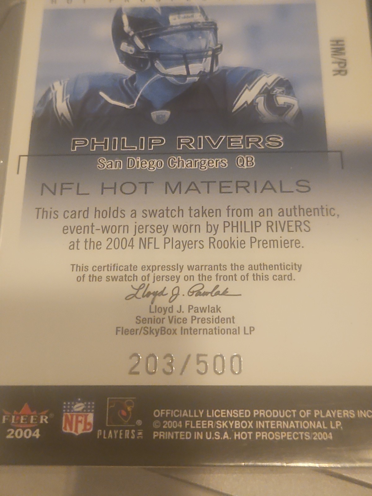 philip rivers game used jersey relic card gu worn nfl football Numbered/500 #ed view 2