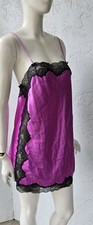 Y2K Victoria  s Secret Pink Satin Black Lace Trim Slip Dress Women's Medium