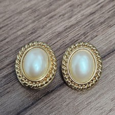 Monet Clip On Earrings Gold Tone Faux Pearl O...