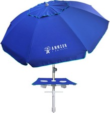 7ft Heavy Duty High Wind Beach Umbrella W/ sand anchor Built-in Table Tray Vent