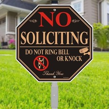 1Pack No Soliciting Yard Sign for House with 28" 10x10 inches, RED Black Gold