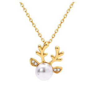 Authentic Reindeer Necklace for Women by Ginger Lyne Gold Plated Simulated Pearl Christ...