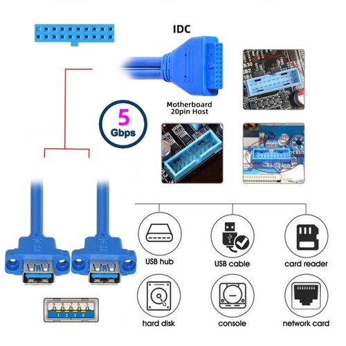 CY Panel Type Dual USB 3.0 Type-A Female to 20Pin Mainboard Header Cable 50cm - Picture 4 of 7