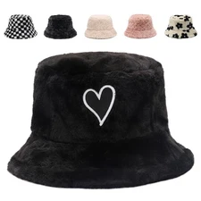 Bucket Hat Women Furry Fuzzy Bucket Hats for Ladies, Winter Warm Fluffy Plush...