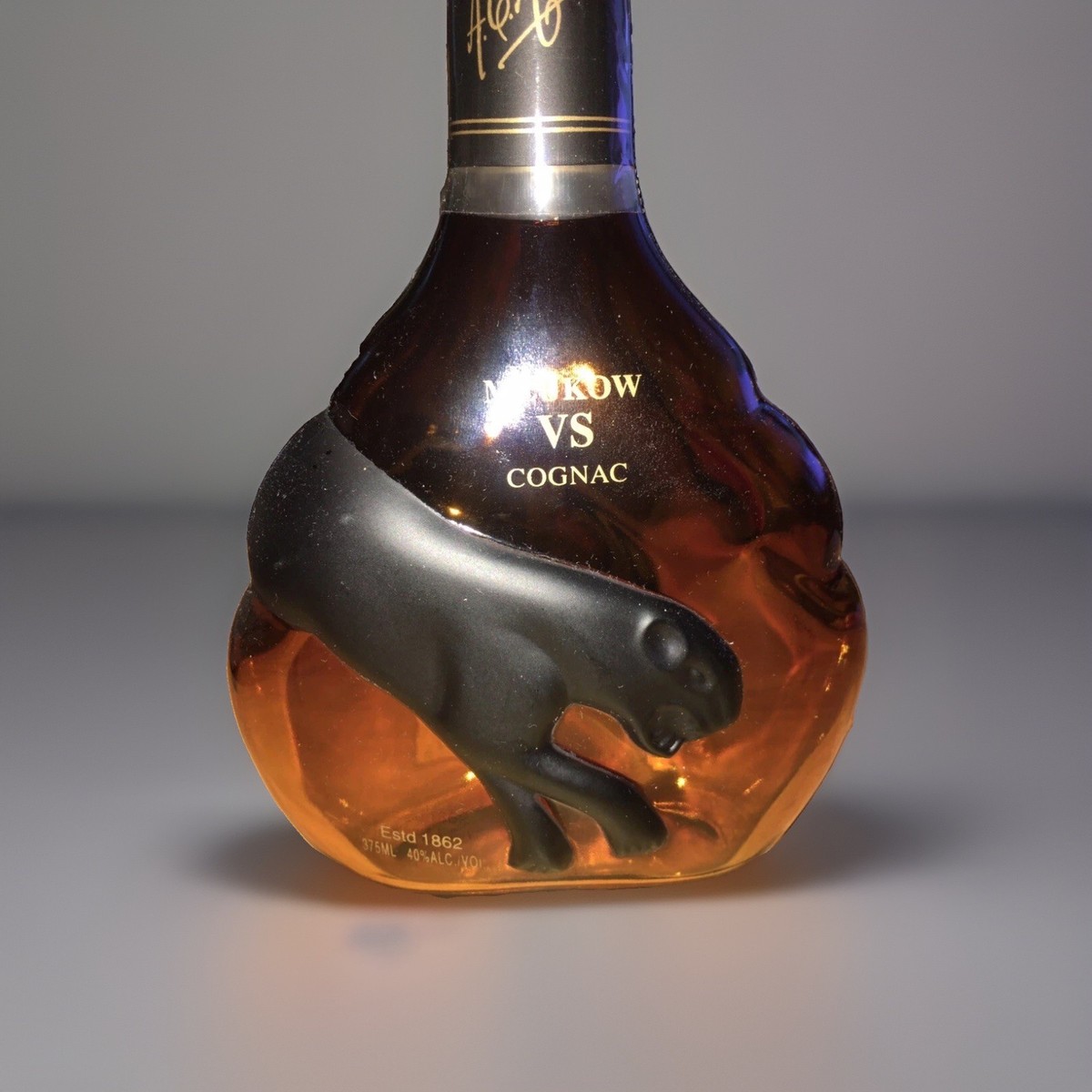 SUPER RARE Meukow VS Cognac Bottle Black Panther Tinted Brown
