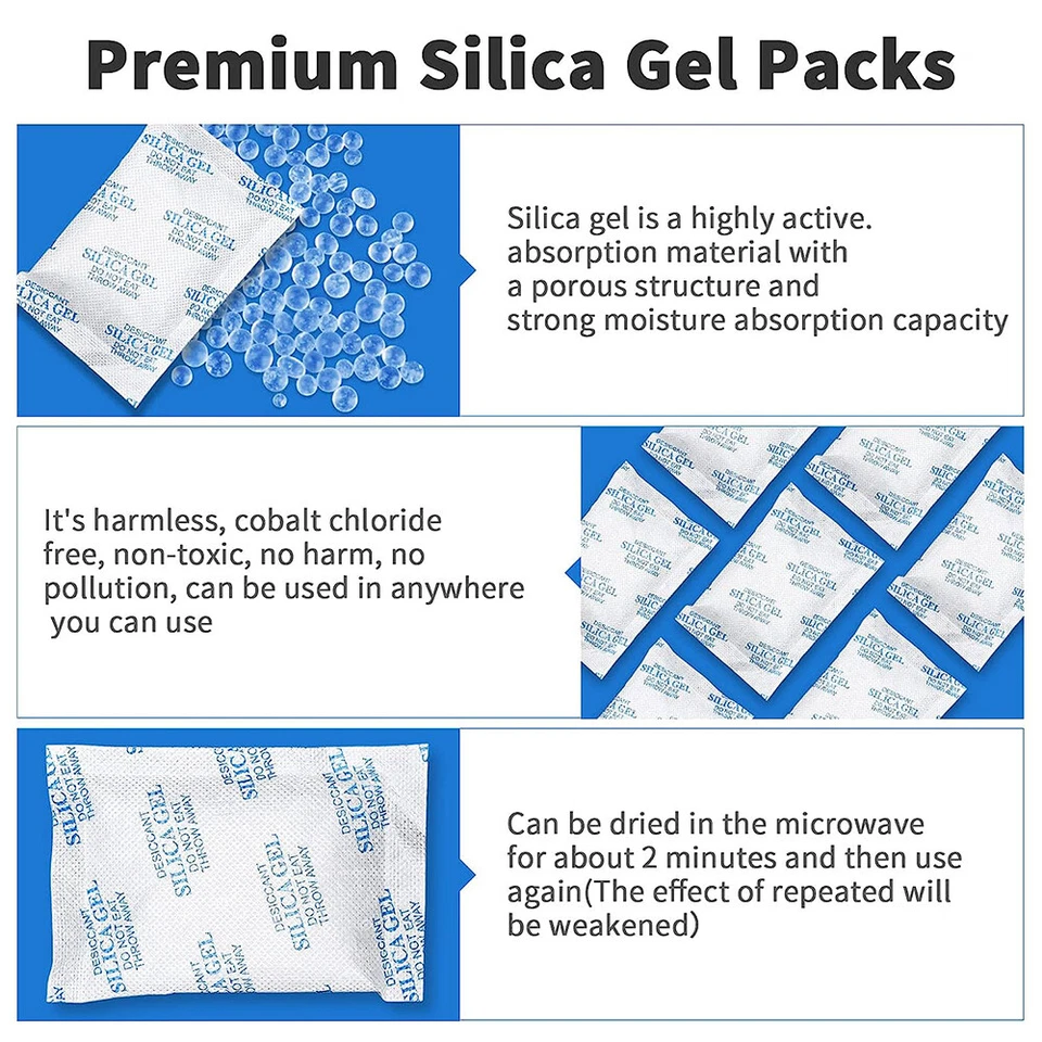 200g/100g Packets of Silica Gel Sachets Desiccant Pouches Moisture Anti Damp Bag - Image 2 of 4