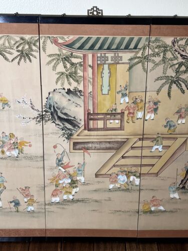 4 Pannelli Schermo Pieghevoli "Cento Bambini Al Gioco" XIX Secolo? Jingdezhen - Foto 3 di 23