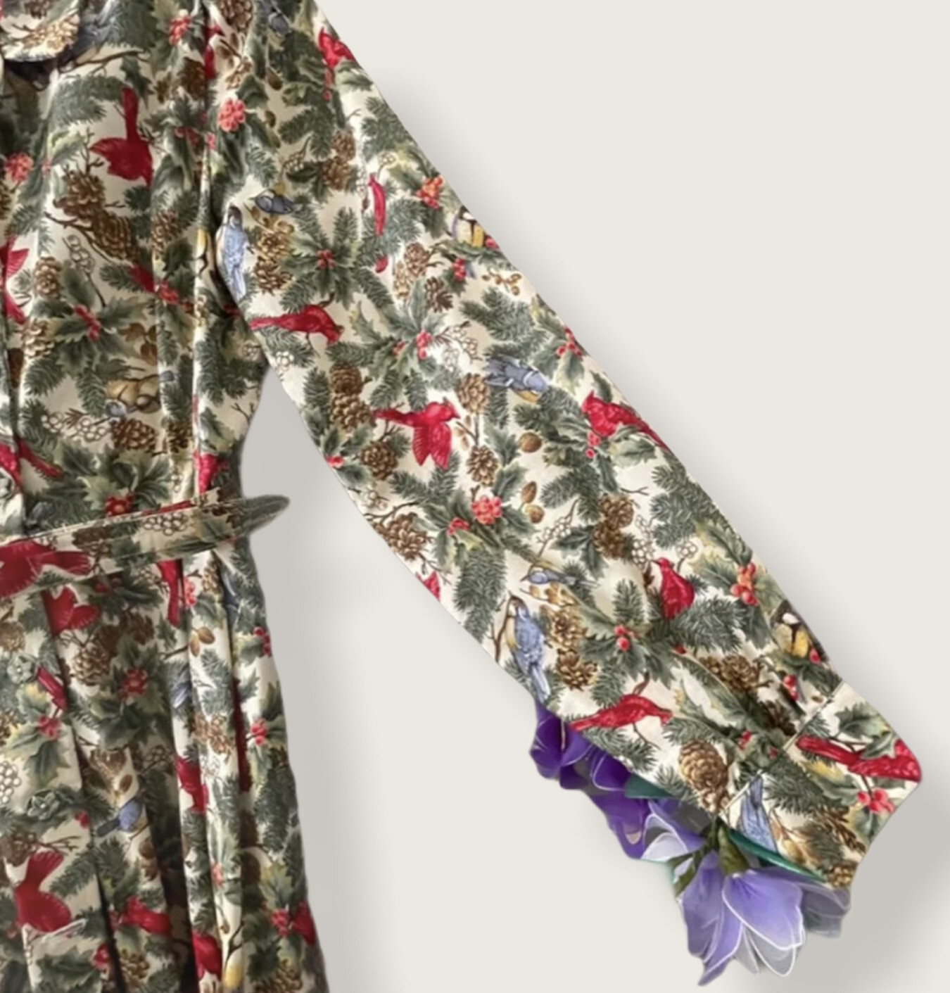 Printed long sleeve collard button down belted dr… - image 3