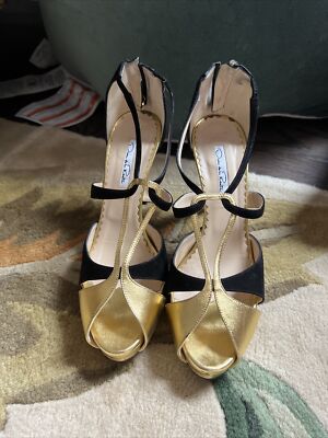 Oscar De La Renta Black Gold Suede Leather Pumps Heeels Size 40