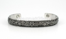 Flower - Silver plating on Solid Copper Magnetic Bangle Bracelet Cuff - BG50S