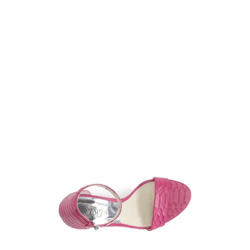 Michael Kors KRISTEN MID 7 Sandals Embossed Leather Fuchsia Pink Stilettos MK - Picture 3 of 3