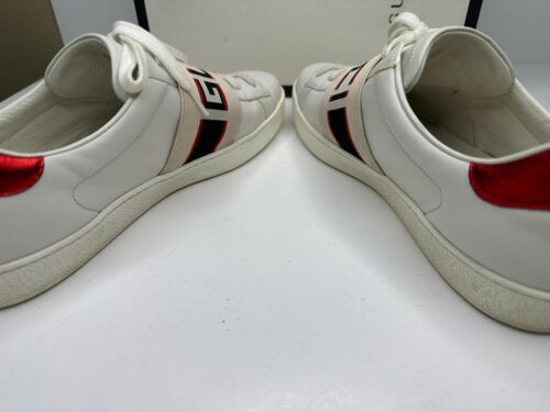 Gucci Ace Stripe Sneakers Men US 8.5 Logo Leather Shoes Low Tops Italy 523469 - Picture 6 of 11