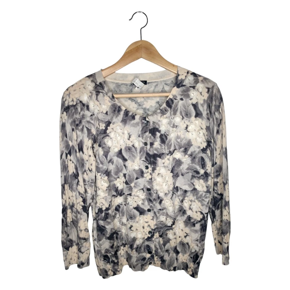 Cárdigan Mezcla Seda con Detalle Floral 3D y Cuentas Acuarela Floral Talla M Foto 2 de 4