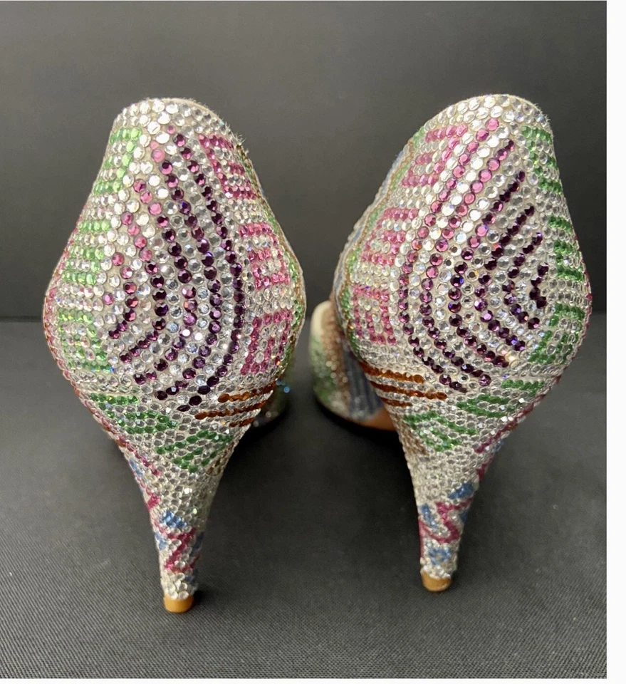 Stuart Weitzman 限量珠宝钱包和鞋子 70 年代 80 年代 Glam Rock 婚礼 7.5 — 第 3/4 张图片