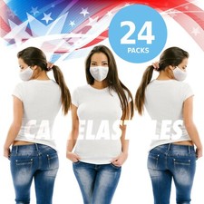 24pcs WHITE 100 Cotton Three Layer Adult Face Mask - Reusable Washable Unisex