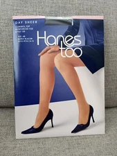 New NOS Hanes Too Day Sheer Control Top AB Barely Black Reinforced Toe Pantyhose