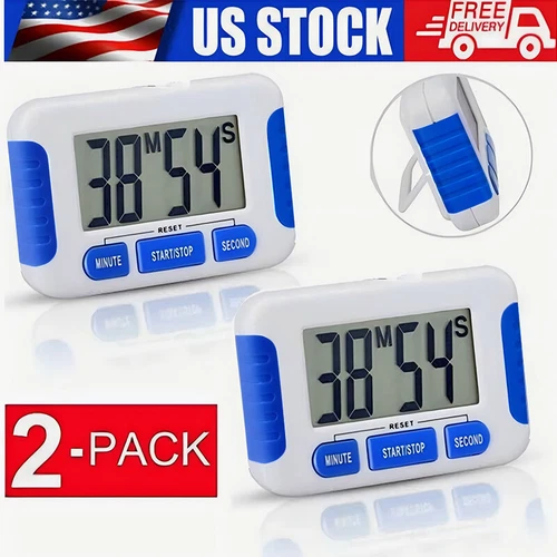 2pcs Digital Kitchen Timer Magnetic Cooking LCD Large Count Down Clear Alarm Egg