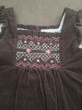 GIRLS JANIE AND JACK CLASSIC BELLE BROWN CORDUROY SMOCKED JUMPER DRESS SZ 6 12 M