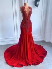 Luxury Mermaid Prom Dresses Beaded Crystals Diamond Pleated Velvet Party Gowns