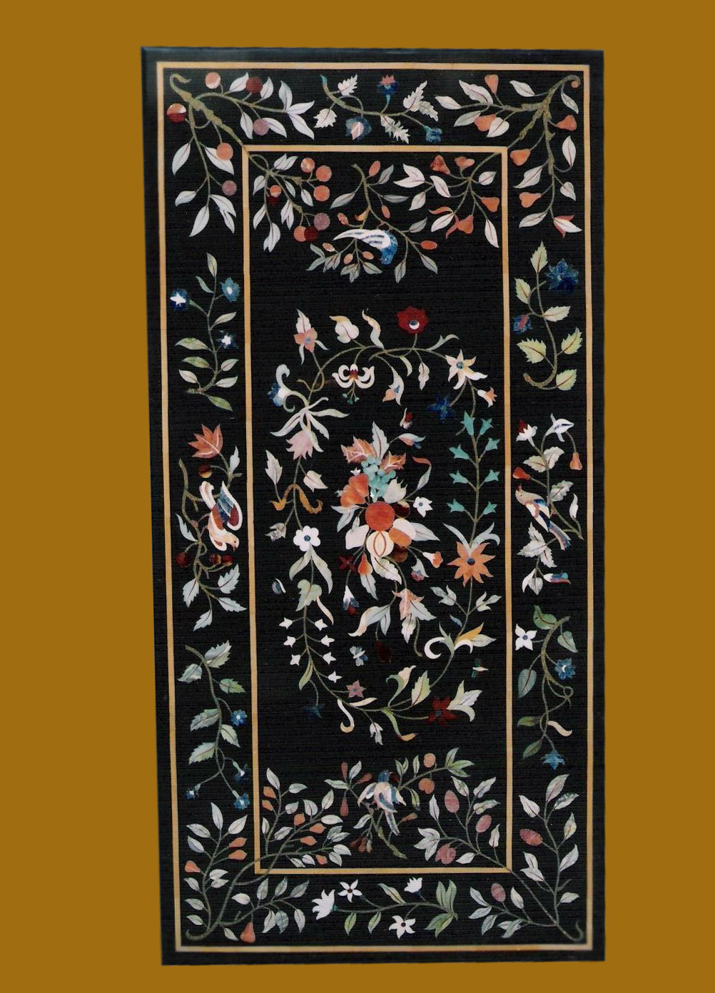 Black PietraDura Marble Dining Table Top with Handmade Stone Inlay